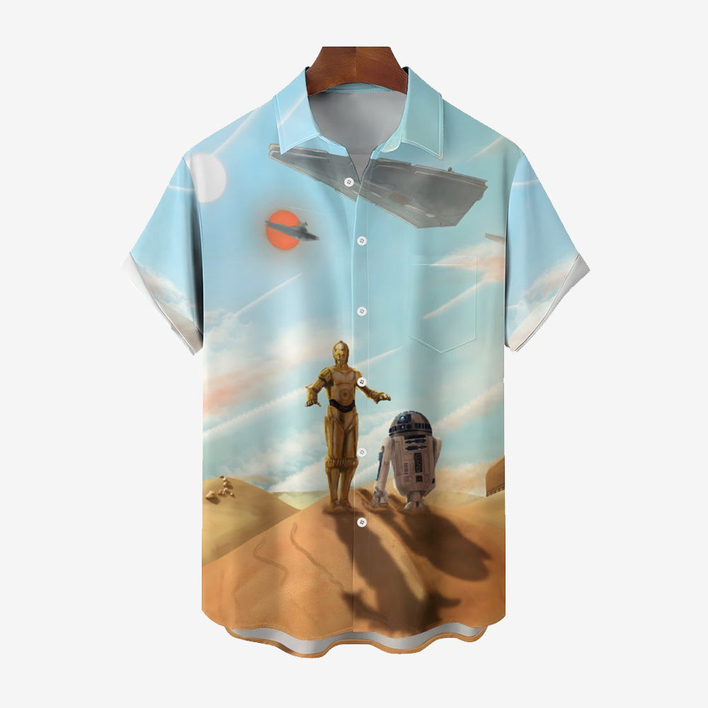 Men's Space War Robot Casual Short Sleeve Shirt 2402000065
