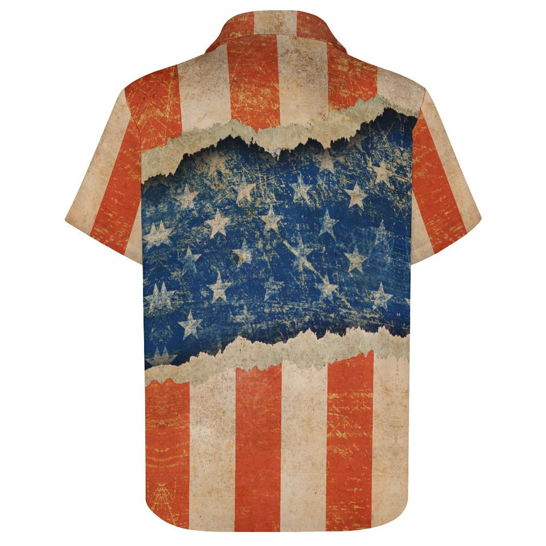 Flag Casual Chest Pocket Short Sleeved Shirt 2310000200