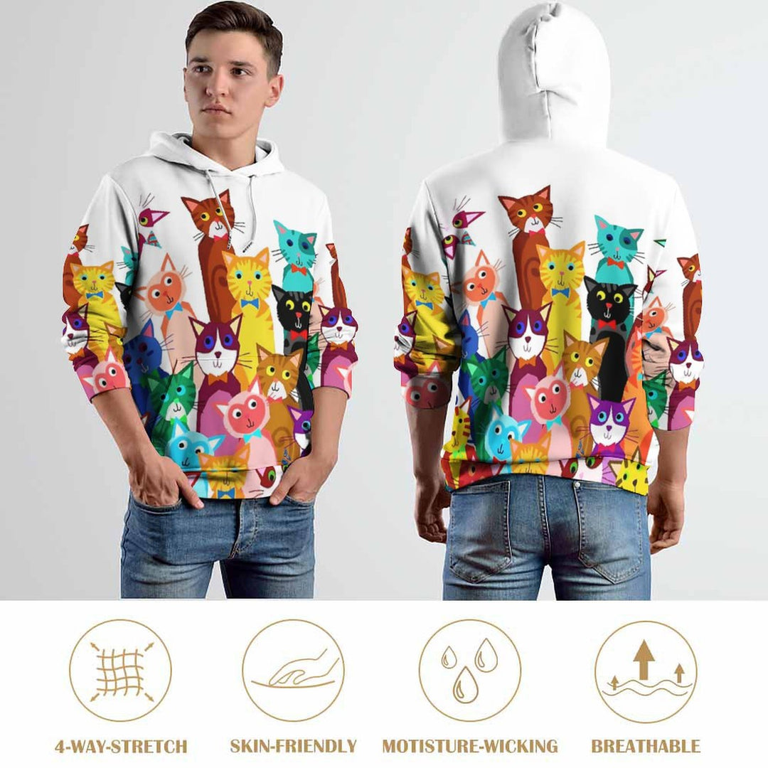 Unisex Hooded Cats Print Sweatshirt 2312000166