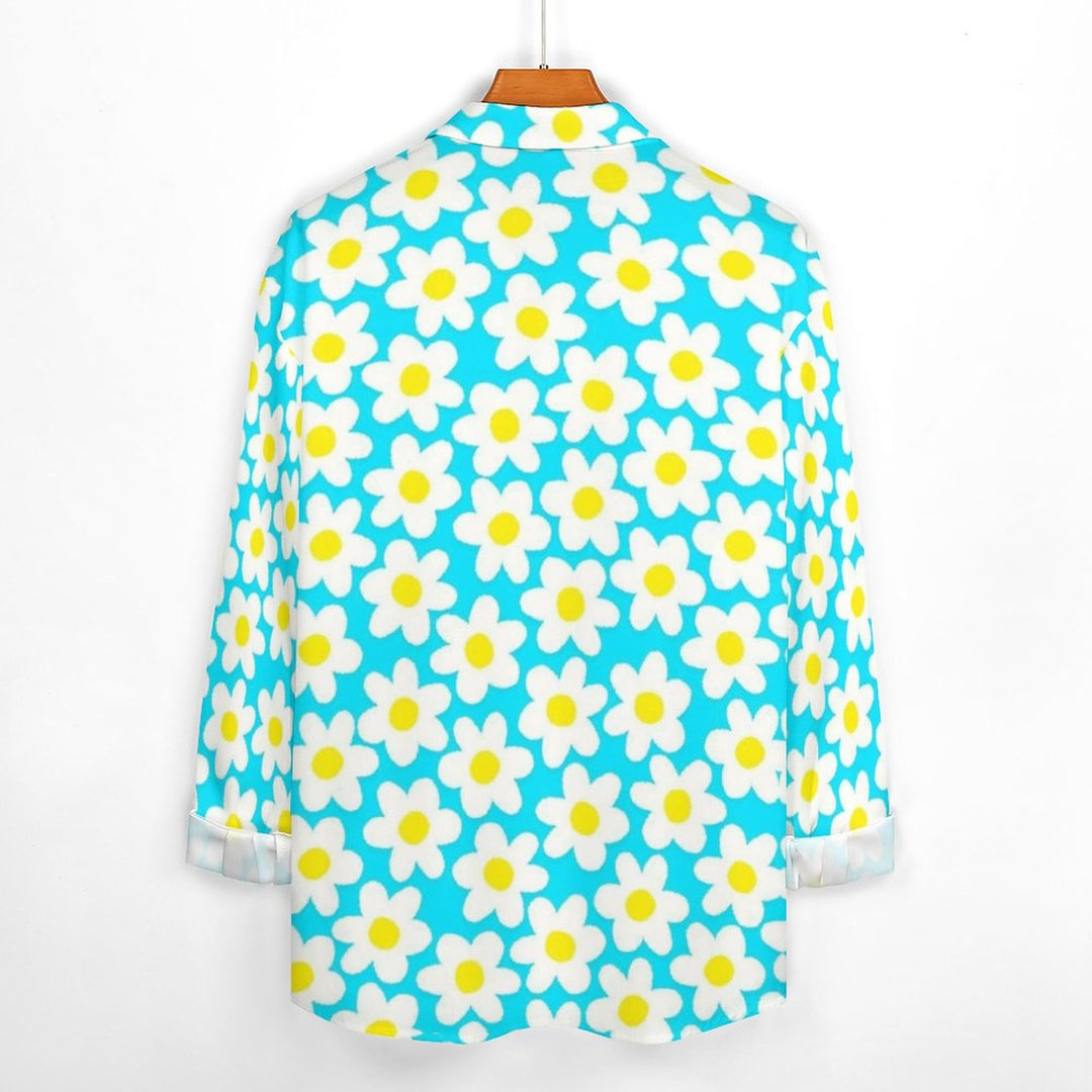Men's Casual Retro Blurred Flower Print Long Sleeve Shirt 2308100793