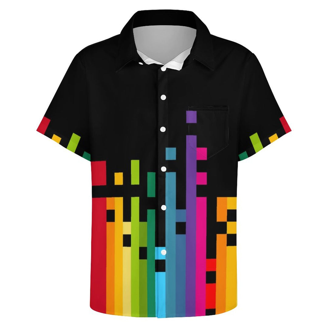 Geometric Rainbow Stripe Chest Pocket Short Sleeve Shirt 2310000413