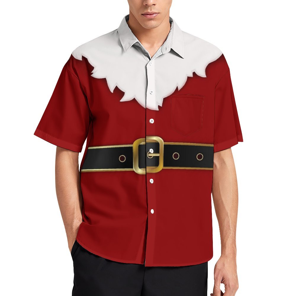 Casual Santa Claus Dress Chest Pocket Short Sleeve Shirt 2309000343