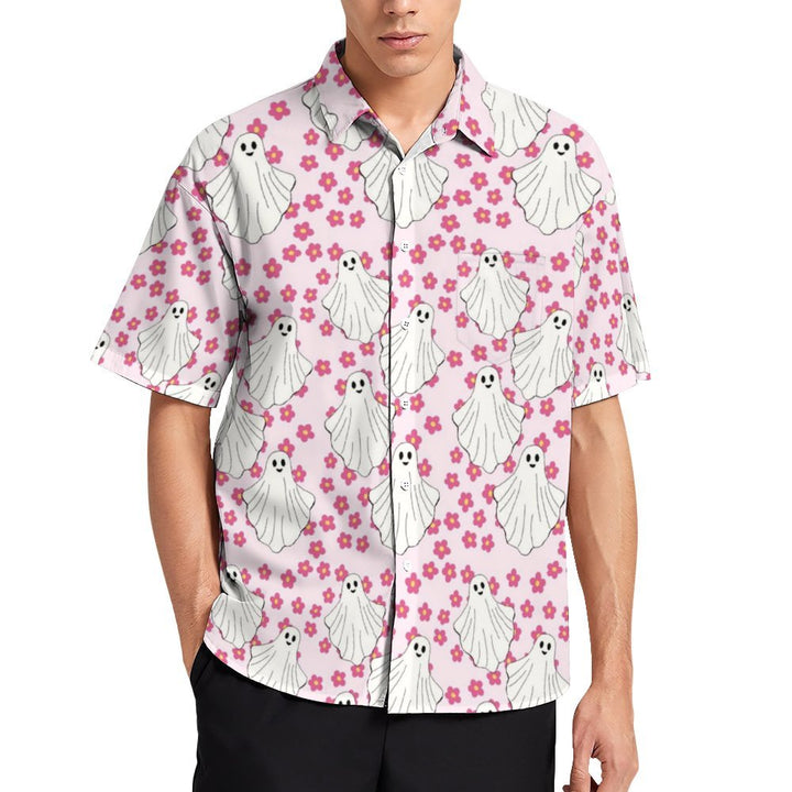Pink Ghost Casual Chest Pocket Short Sleeve Shirt 2309000128
