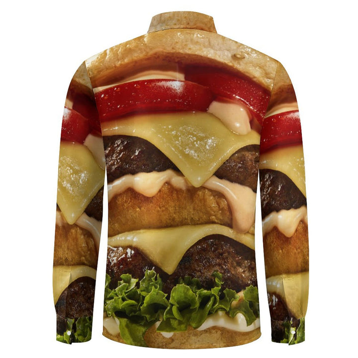 Men's Casual Hamburger Printed Long Sleeve Shirt 2401000057