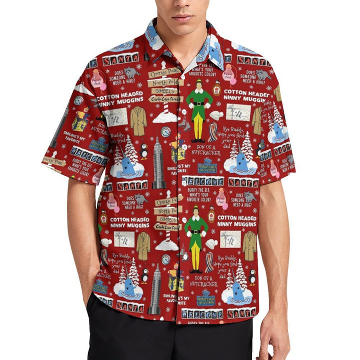 Christmas Casual Chest Pocket Short Sleeved Shirt 2310000067