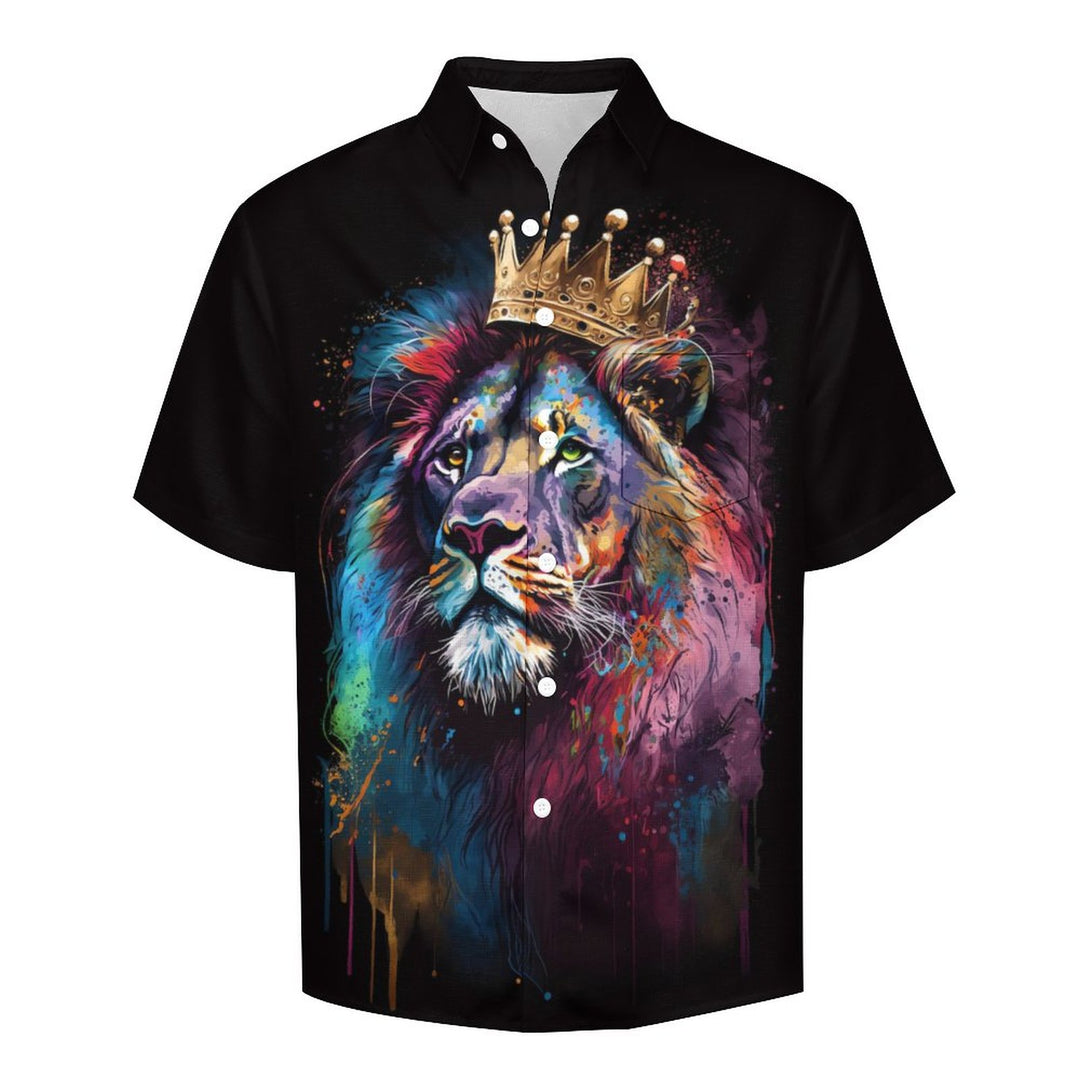 Men's Crowned Lion Print Resort Shirt 2307100285