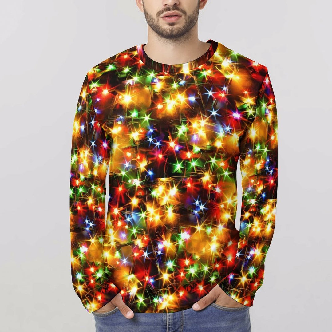 Men's Casual Christmas Lights Printed Long Sleeve T-Shirt 2311000266