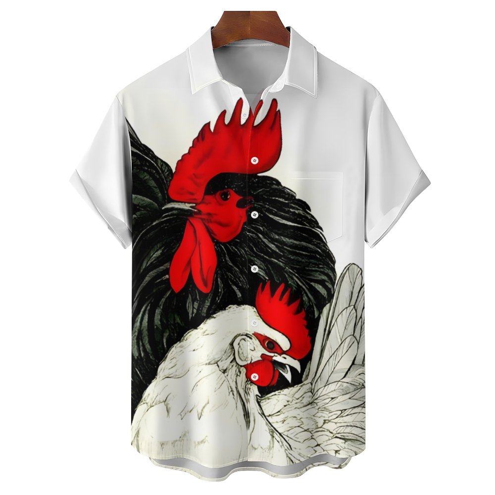 Men's Rooster Casual Short Sleeve Shirt 2312000503