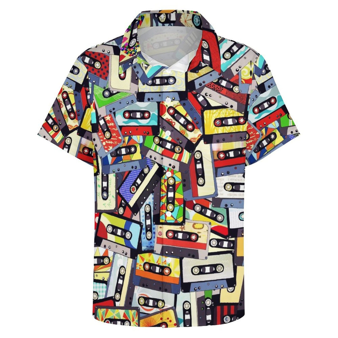 Casual Tape Printed Chest Pocket Short Sleeved Shirt 2309000684