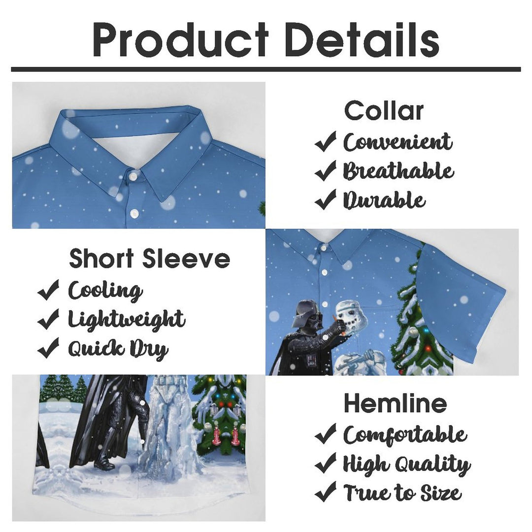 Men's Star Wars and Snowman Print Casual Short Sleeve Shirt 2311000384