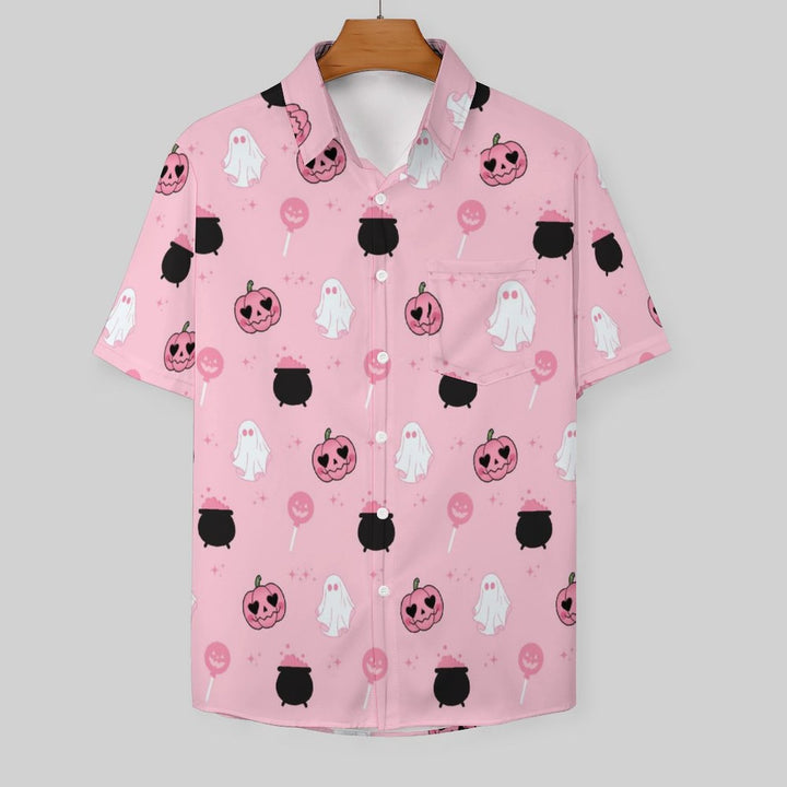 Pink Ghost Casual Chest Pocket Short Sleeve Shirt 2309000132