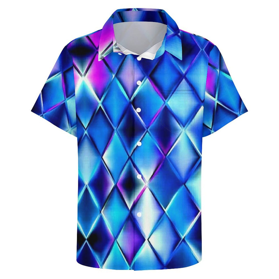 Geometric Casual Chest Pocket Short Sleeved Shirt 2309000844