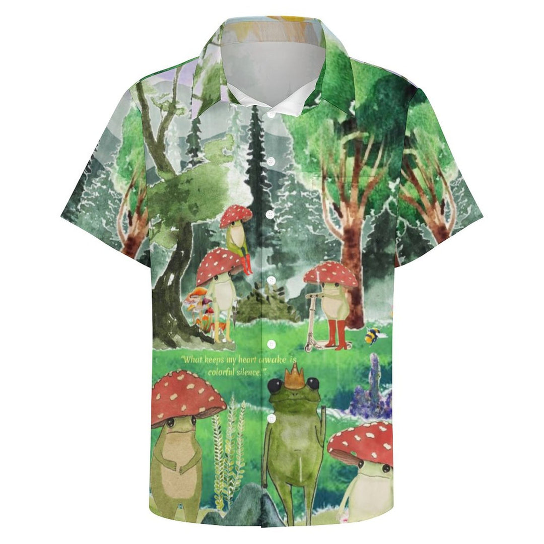 Casual Frog Print Chest Pocket Short Sleeved Shirt 2309000763