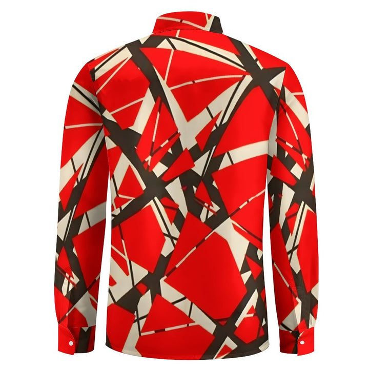 Men's Casual Red Black And White Lines Printed Long Sleeve Shirt 2311000611