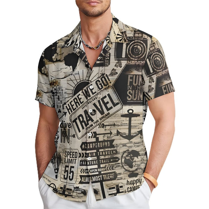 Men's Travel Signs Casual Short Sleeve Shirt 2312000311