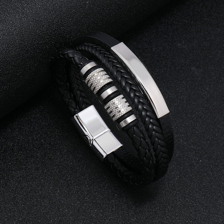 Creative Woven Leather Bracelet, Personalized Fashionable Titanium Steel Accessories Bracelet, Magnetic Buckle 240200948