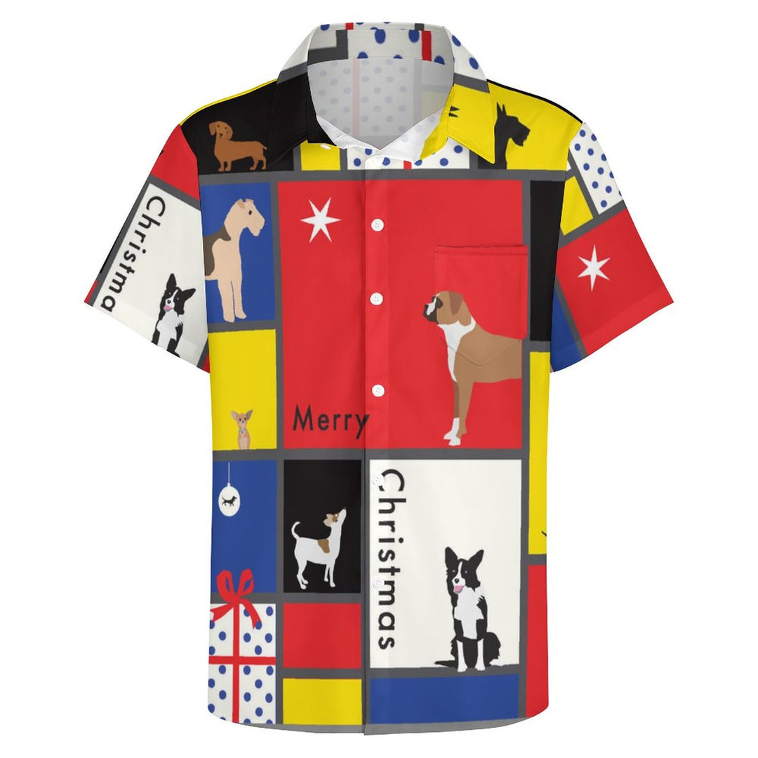 Men's Christmas Gift Puppy Print Casual Short Sleeve Shirt 2311000092