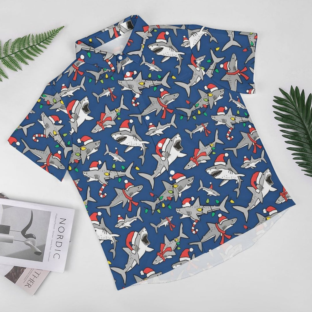 Christmas Shark Casual Short Sleeve Shirt 2311000255