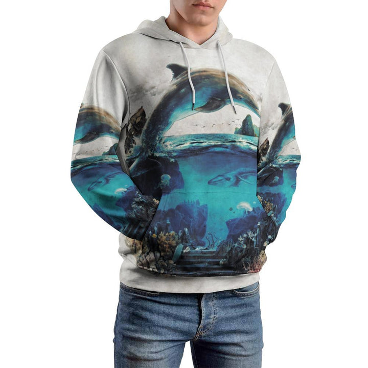 Unisex Casual Dolphin Print Pocket Hoodie 2309000689