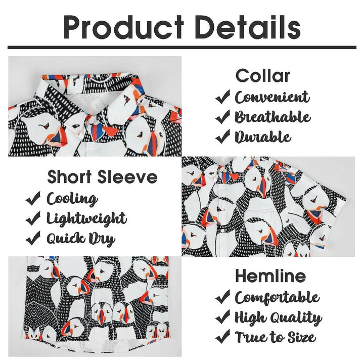 Penguin Art Illustration Casual Breast Pocket Short Sleeve Shirt 2308100996