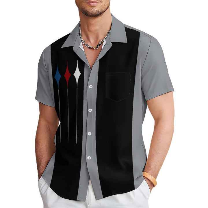 Men's Geometric Stripes Casual Short Sleeve Shirt 2401000140