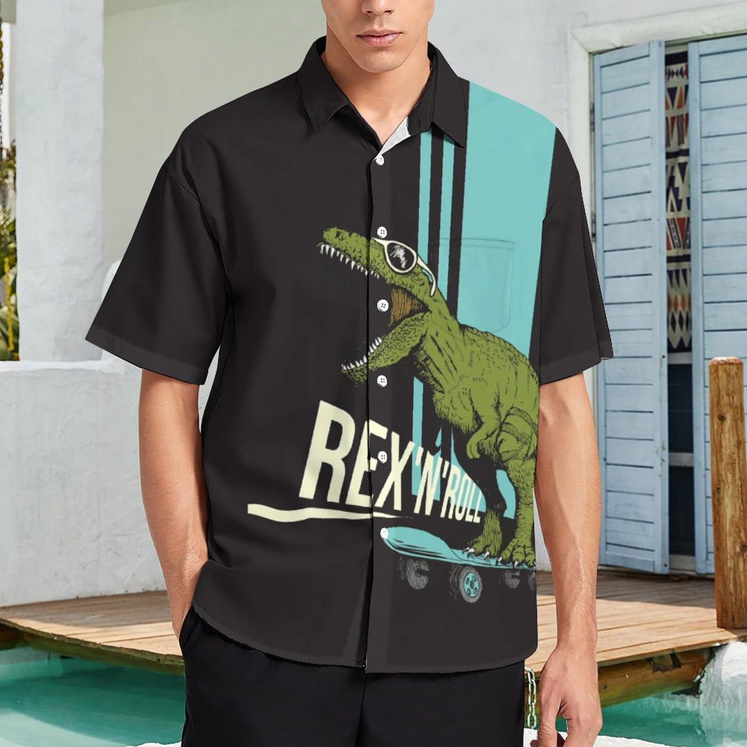 Dinosaur Printed Casual Chest Pocket Short Sleeve Shirt 2309000608