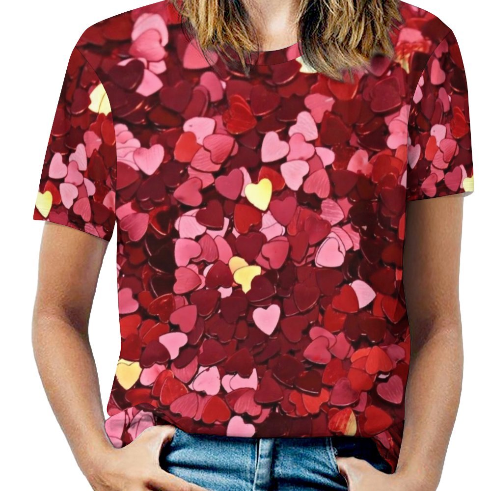 Women's Heart Glitter Print Casual Short Sleeve T-Shirt 2310000625