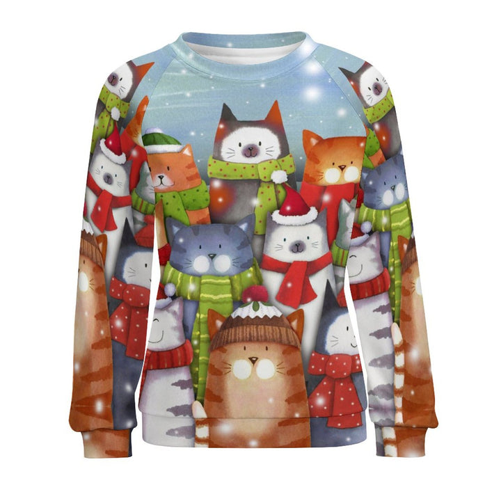 Women's Raglan Crew Neck Fashionable Christmas Pet Print Sweatshirt 2310000639