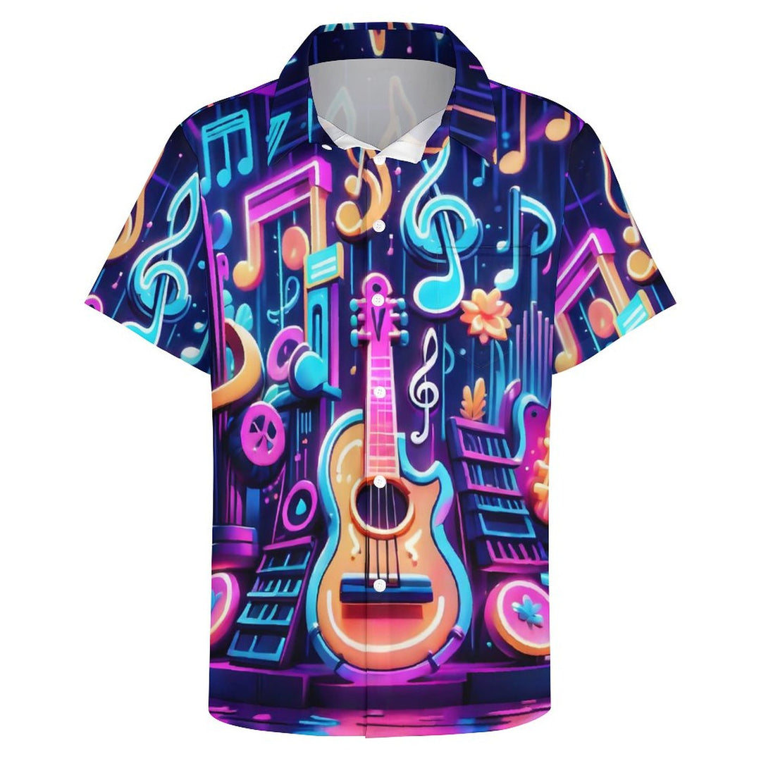 Men's Guitar Notes Casual Short Sleeve Shirt 2401000014