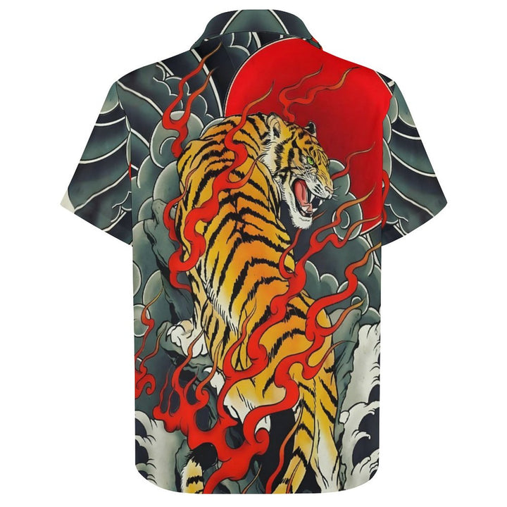 50s Men's Vintage Aloha Shirts Ukiyo-e Tiger Art Hawaiian Shirts 2401000024