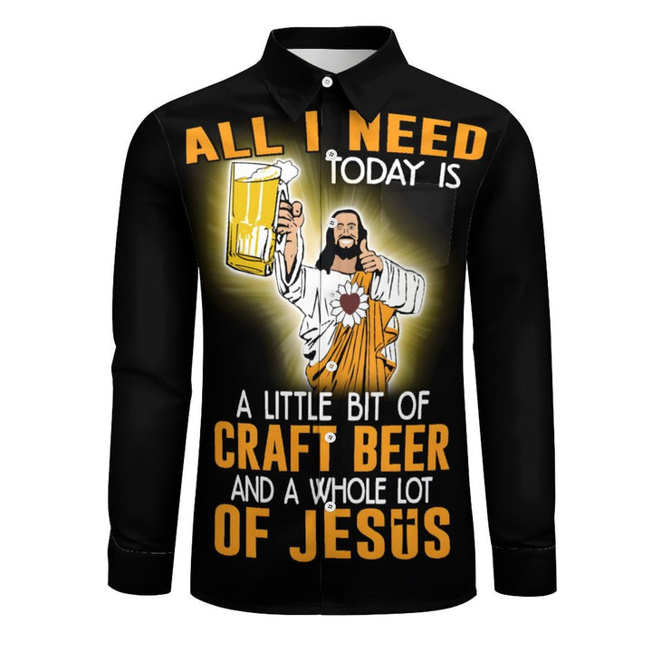Men's Casual Jesus Beer Printed Long Sleeve Shirt 2311000762