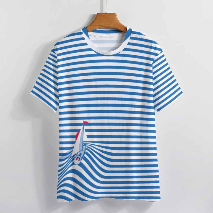 Striped Sailing Round Neck Casual T-shirt 2308100746