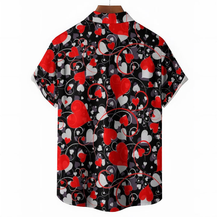 Men's Valentine's Day Hearts Casual Short Sleeve Shirt 2312000142