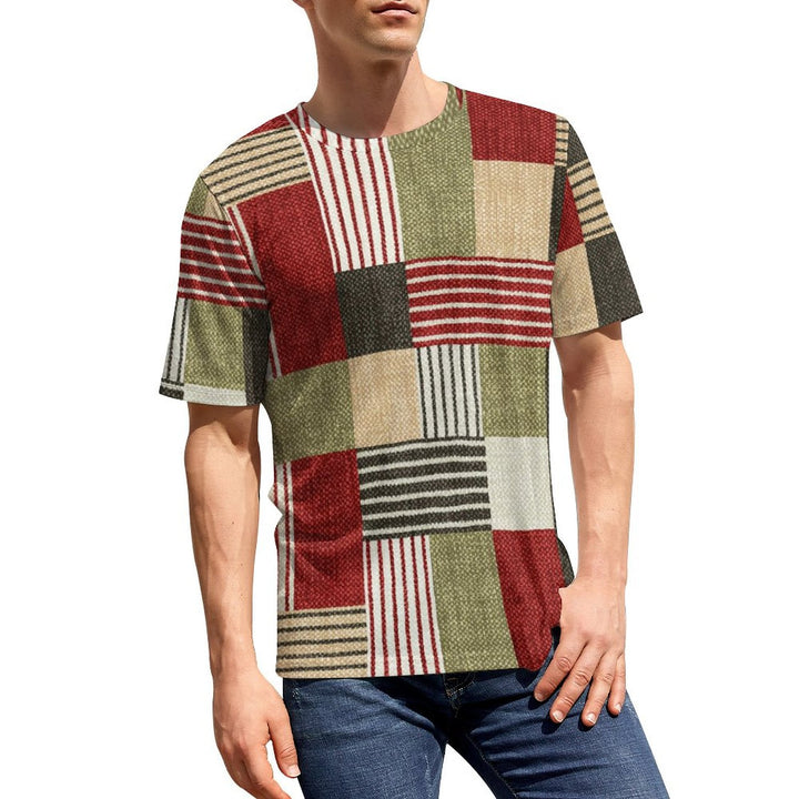 Men's Geometric Splicing Round Neck Casual T-Shirt 2311000634
