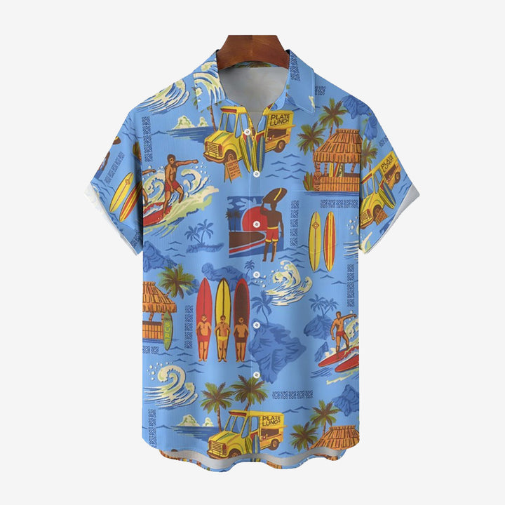 Men's Hawaiian Beach Surfing Vacation Casual Short Sleeve Shirt 2401000374