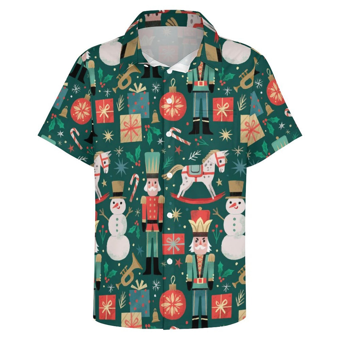 Christmas Casual Chest Pocket Short Sleeved Shirt 2310000069