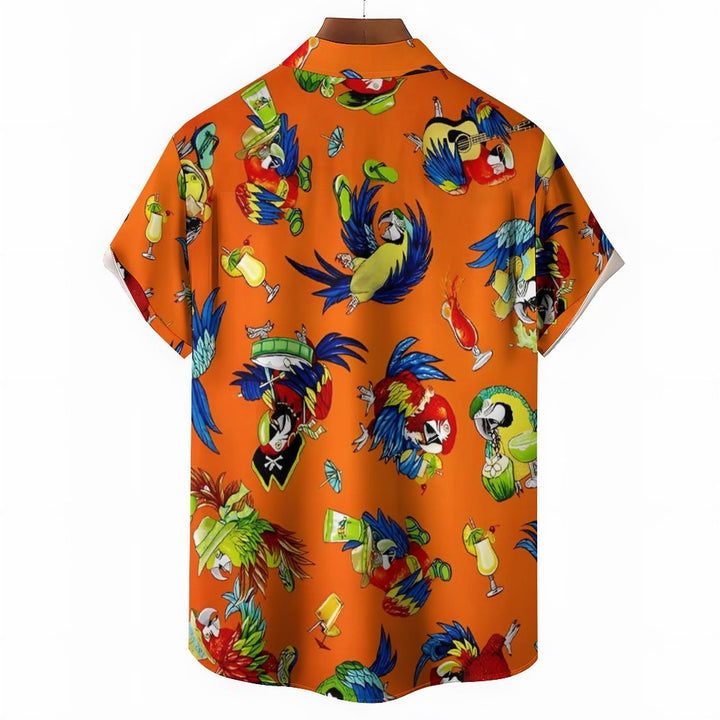 Parrot Chest Pocket Short Sleeve Hawaiian Shirt 2401000018
