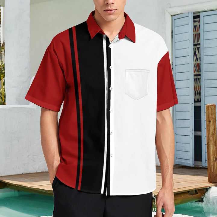 Men's Black and Red Stripe Print Casual Fashion Short Sleeve Shirt 2307101273