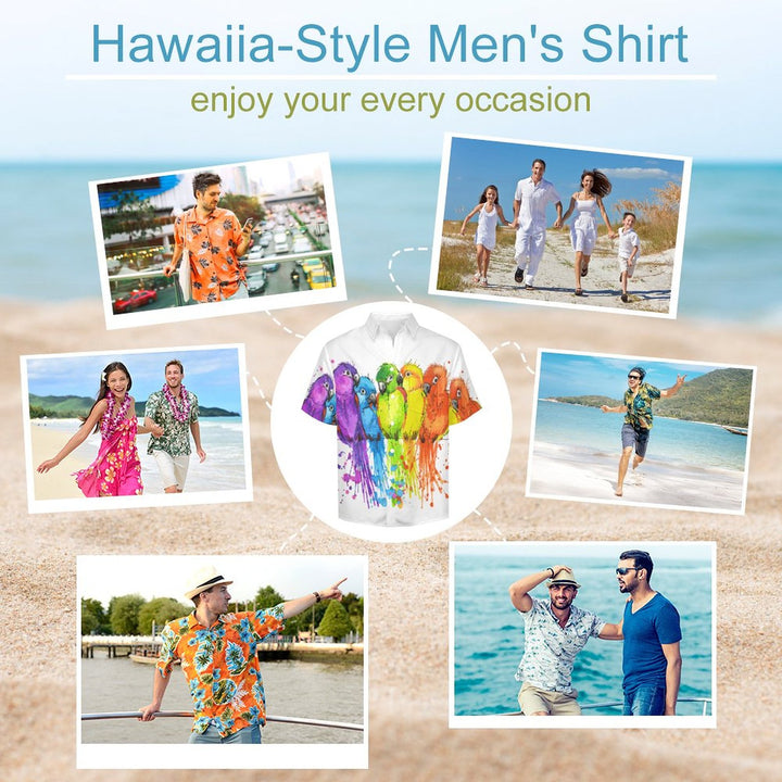 Men's Print Colorful Bird Fashion Short Sleeve Shirt 2306101769