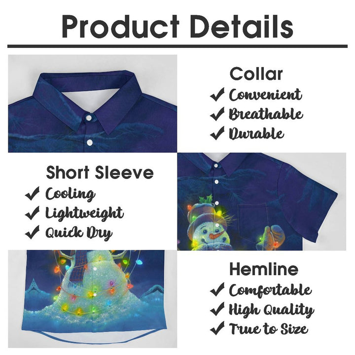 Casual Snowman Print Chest Pocket Short Sleeve Shirt 2309000348