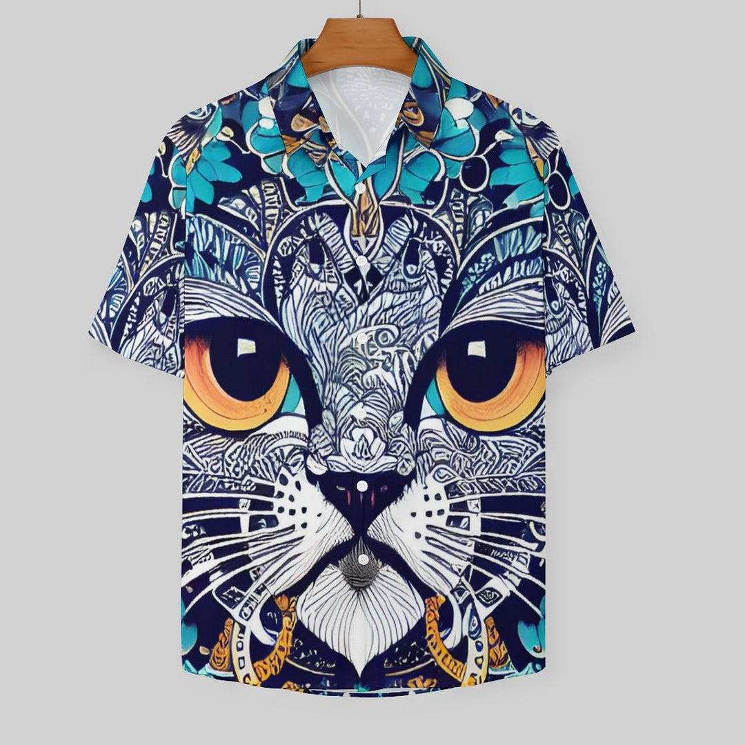 Fashionable All-Over Cat Print Casual Short-Sleeved Shirt 2309000534