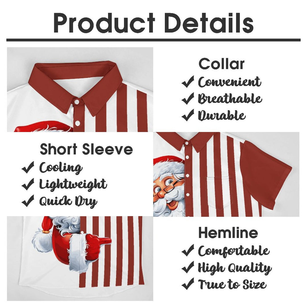 Christmas Striped Chest Pocket Short Sleeved Shirt 2310000264