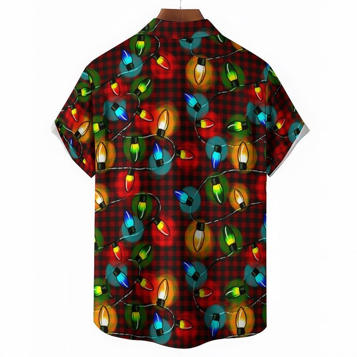 Christmas Decorated Chest Pocket Short Sleeve Casual Shirt 2311000132