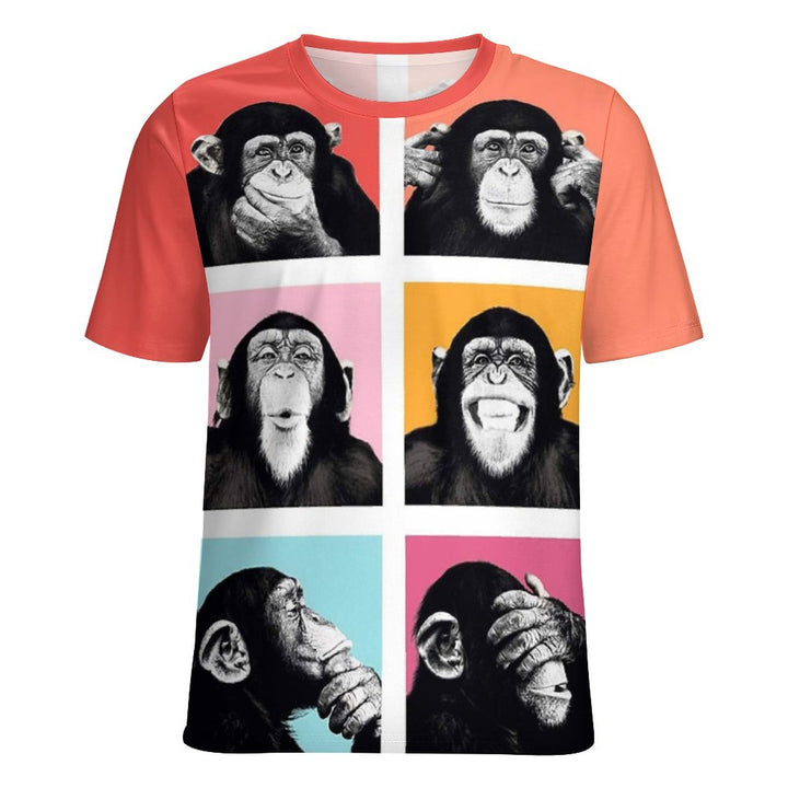 Men's Plus Size Round Neck Fun Orangutan Print Casual T-Shirt 2307101662