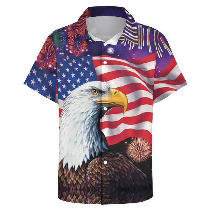 Men's American Flag Chest Pocket Short Sleeve Casual Shirt 2311000175