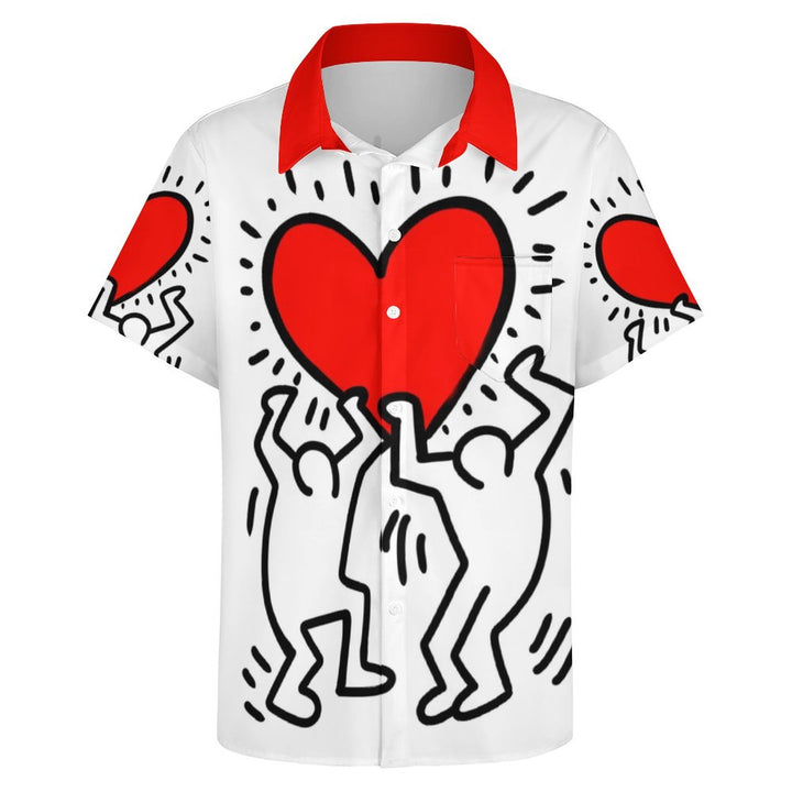 Men's Valentine's Day Print Casual Short Sleeve Shirt 2311000427