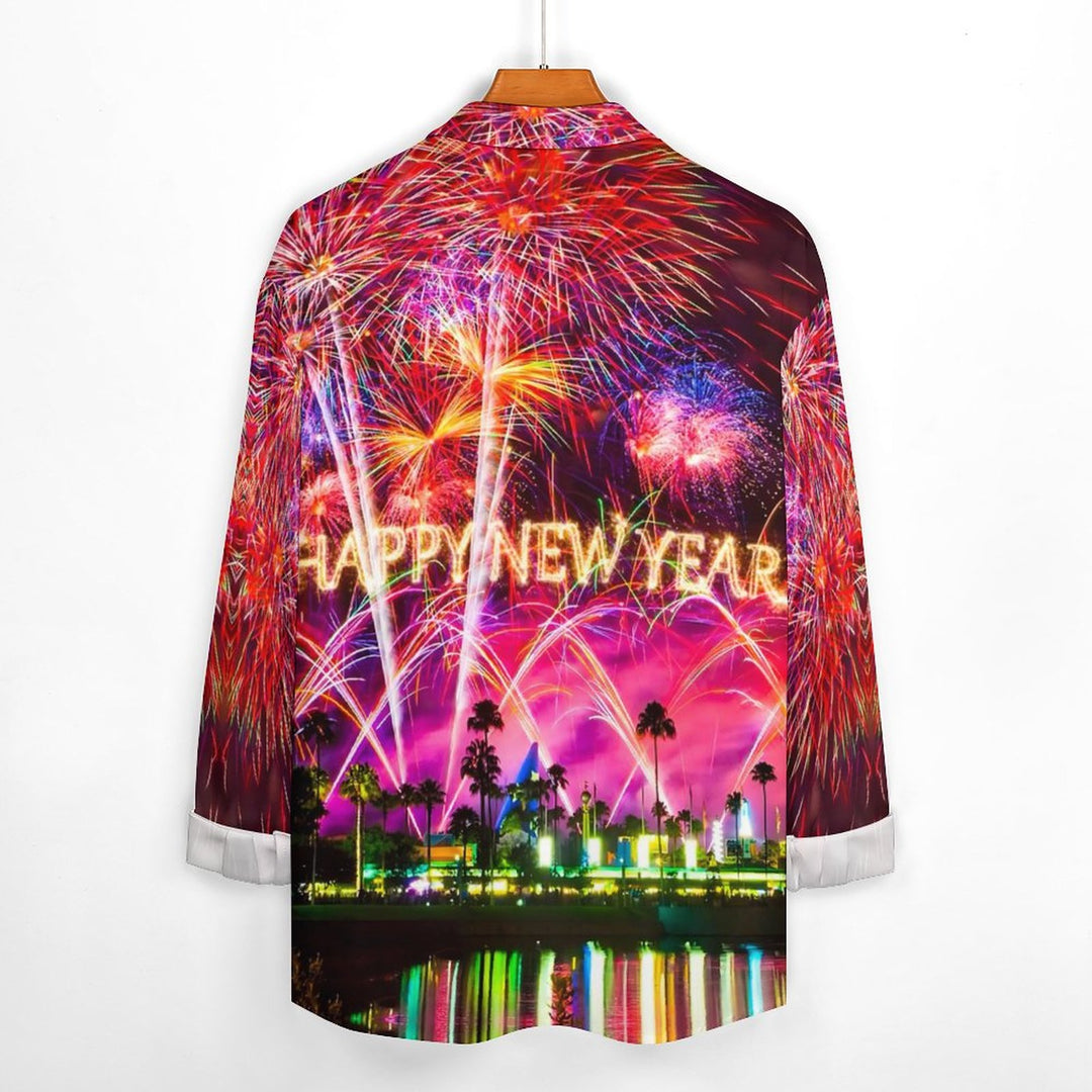 Men's Casual Happy New Year Fireworks Printed Long Sleeve Shirt 2311000297