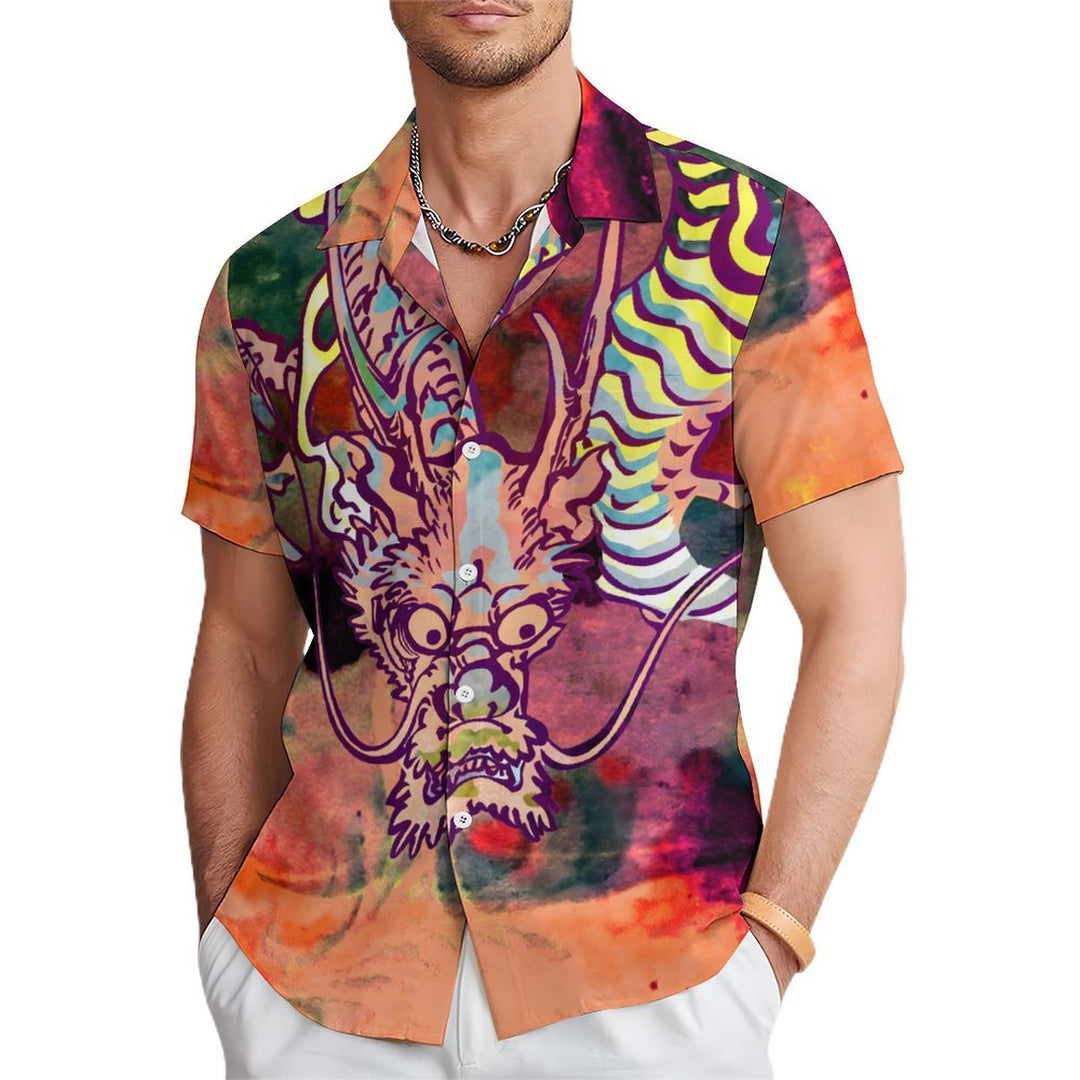 Men's Dragon Art Casual Short Sleeve Shirt 2402000055