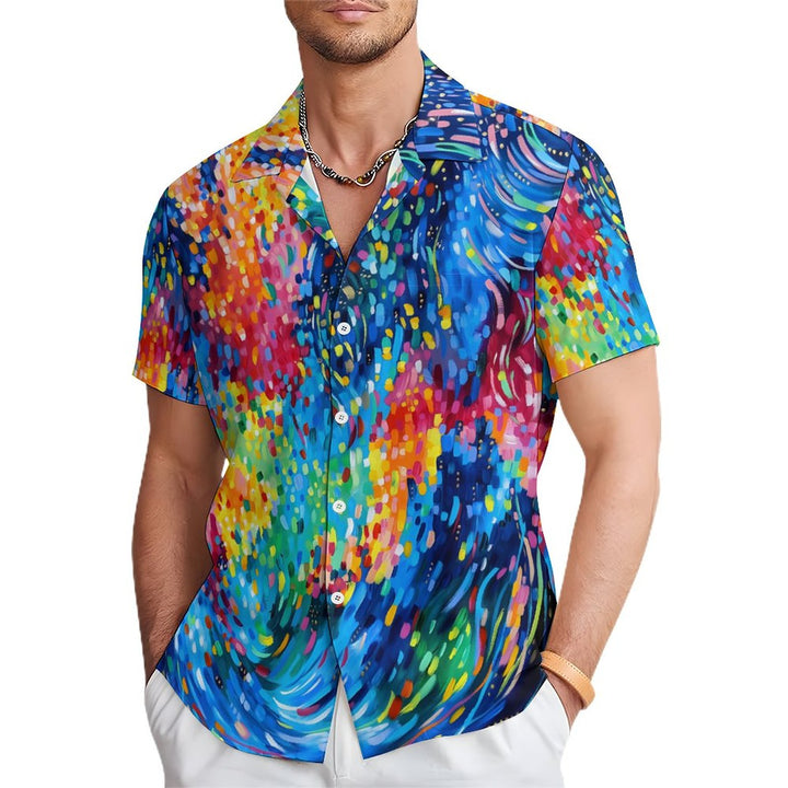 Men's Colorful Flowing Brushstroke Art Casual Short Sleeve Shirt 2311000605