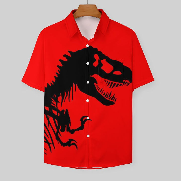 Casual Dinosaur Bone Print Chest Pocket Short Sleeve Shirt 2309000641